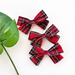 Red Christmas Plaid Hair Bow Alligator Hair Clip for Children NEW